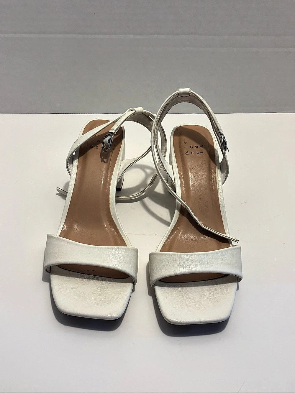 a new day Square Toe Ankle Strap Heels in White US 7
